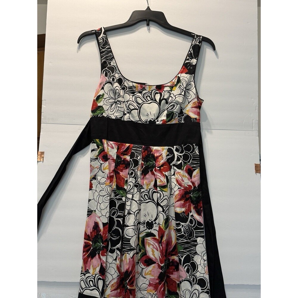 Corey P. Black  White Pink Floral A-Line Dress Scoop Neck Sleeveless fits sz 6